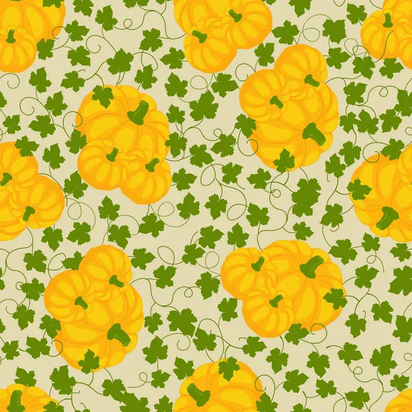 Balkabağı ve yapraklarla kusursuz bir arka plan. Vektör illüstrasyonu.