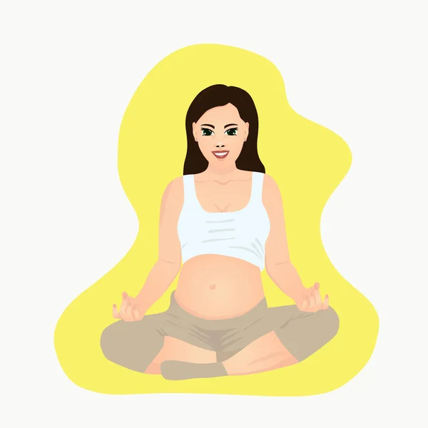 Mujer Embarazada Dedica Meditación Pose Loto Ilustración Vectorial — Vector de stock
