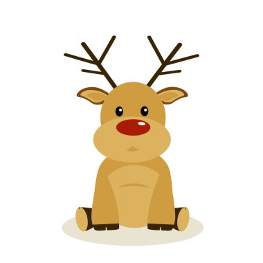 Beyaz arka planda kırmızı burunlu bir Noel geyiğinin vektör çizimi.