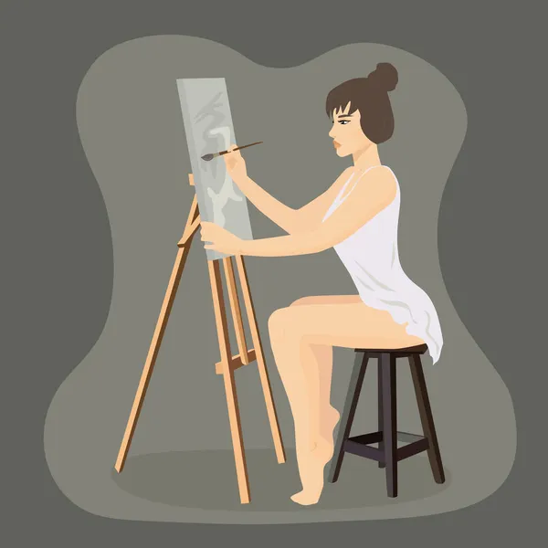 Vector Illustration Woman Easel — Stock Vector