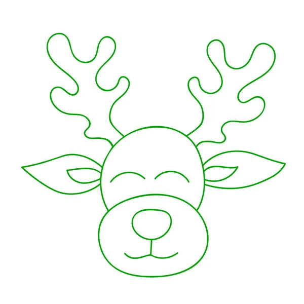 Yeşil bir Noel geyiğinin vektör çizimi. Çizgi çizimi.