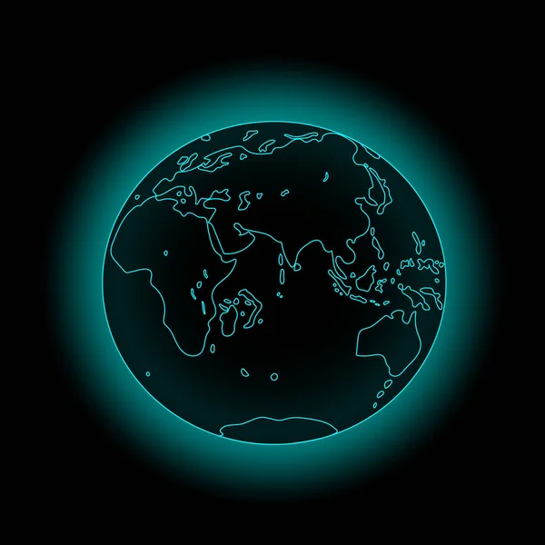 Planet Earth Blue Glow Black Background — Vettoriale Stock