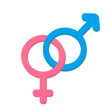 Beyaz arka planda pembe kadın ve mavi erkek cinsiyet sembolleri.