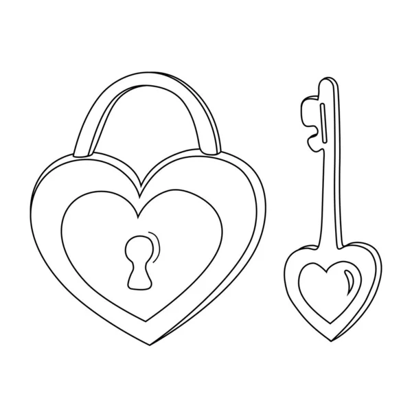 Vector illustration of a lock and key of love. 