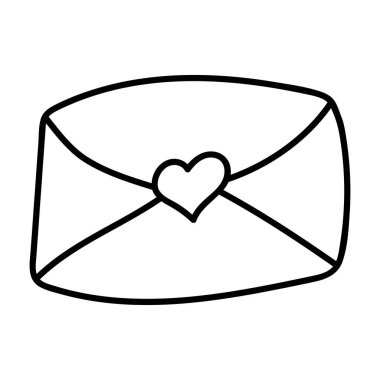 Envelope with heart in doodle style. Vector illustration.