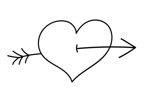 Vector Illustration Heart Pierced Arrow Doodle Style — Wektor stockowy