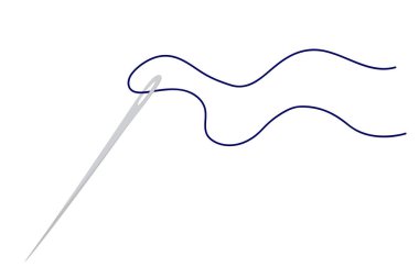 Sewing needle with a blue thread isolated on a white background. Vector illustration.