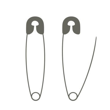 Vector illustration of an open and closed safety pins on white background.