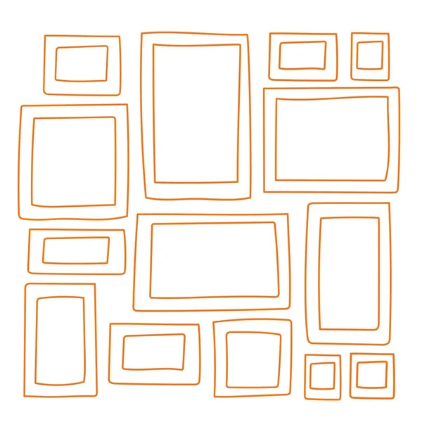   Set of orange picture frames in doodle style. Vector illustration.