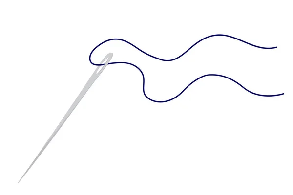 白い背景に青い糸で針を縫う ベクターイラスト — ストックベクタ