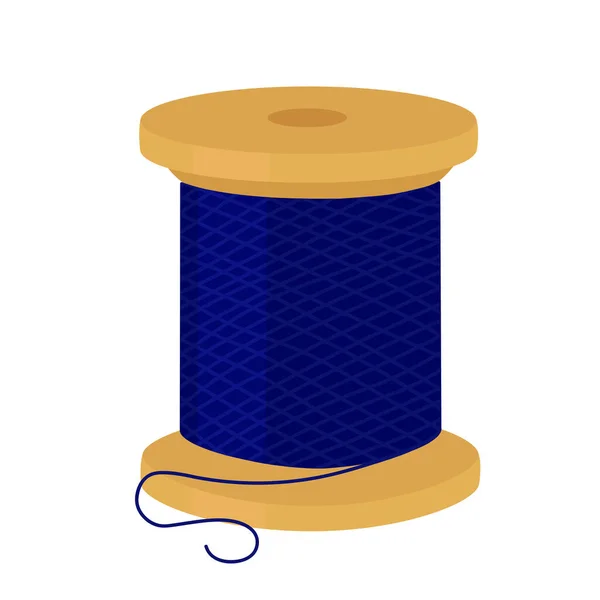 Vector Illustration Wooden Spool Blue Cotton Thread Isolated White Background — стоковый вектор