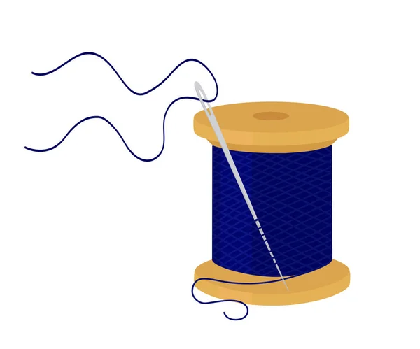 Spool Blue Thread Sewing Needle Isolated White Background Vector Illustration — Image vectorielle