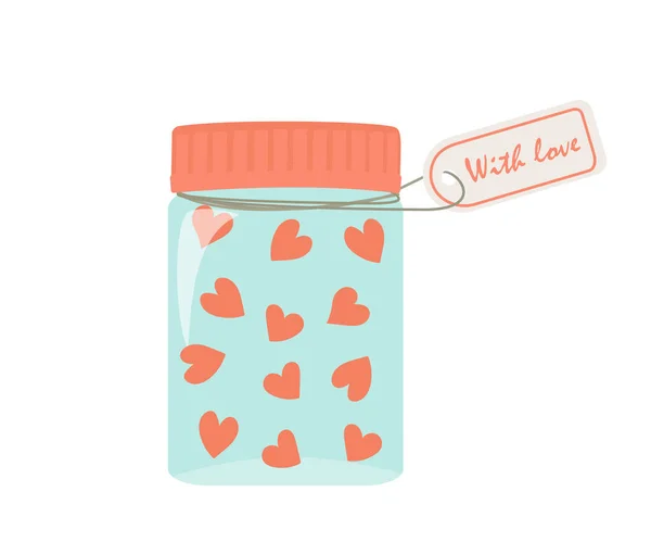 バレンタインデーのための心を持つガラス瓶のベクトルイラスト — ストックベクタ