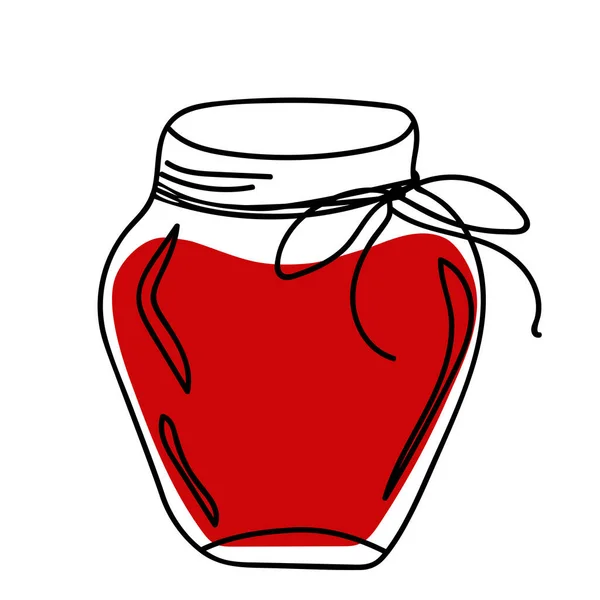 Vektor Illustration Eines Glasgefäßes Mit Roter Marmelade Doodle Stil Isoliert — Stockvektor