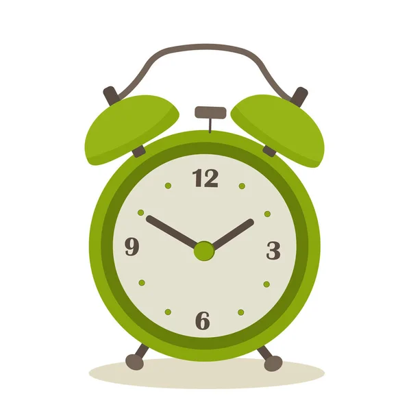 Vector Illustration Green Alarm Clock Cartoon Style Isolated White Background — Stock Vector