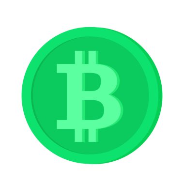 Beyaz arkaplanda izole edilmiş yeşil bir bitcoin 'in vektör illüstrasyonu.