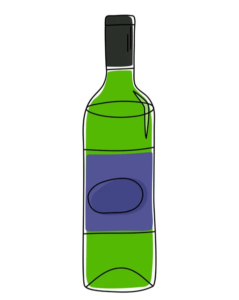 Vector Illustratie Van Een Groene Fles Met Wijn Doodle Stijl — Stockvector