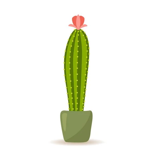 Cactus Maceta Con Flor Estilo Dibujos Animados — Vector de stock