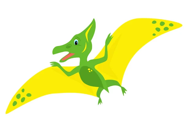 Küçük sarı-yeşil pterozor yavrusu beyaz arka planda izole edilmiş..