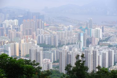 Hong Kong 'daki şehir manzarası Lion Rock' ta.