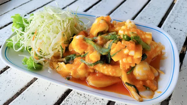 Thailand Food Cuisine Stir Goreng Squid Dengan Salted Egg — Stok Foto