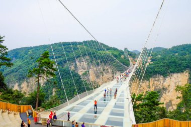 Zhangjiajie 'nin Ulusal Orman Parkı Zhangjiajie' nin Büyük Kanyonu Çin 'deki Cam Alt Köprüsü