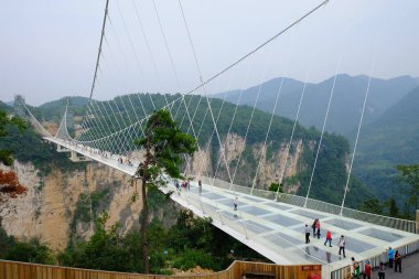 Zhangjiajie 'nin Ulusal Orman Parkı Zhangjiajie' nin Büyük Kanyonu Çin 'deki Cam Alt Köprüsü
