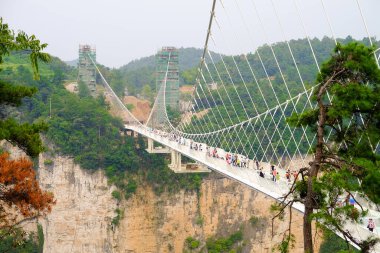 Zhangjiajie 'nin Ulusal Orman Parkı Zhangjiajie' nin Büyük Kanyonu Çin 'deki Cam Alt Köprüsü