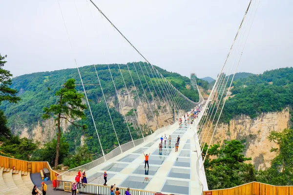 Zhangjiajie 'nin Ulusal Orman Parkı Zhangjiajie' nin Büyük Kanyonu Çin 'deki Cam Alt Köprüsü