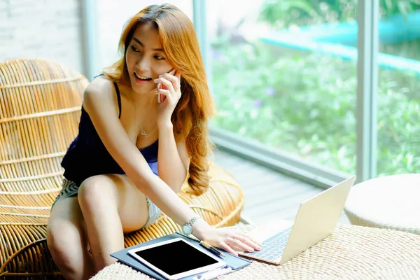 Portrait Sexy Asian Woman Happy Work Business — Stock Photo, Image