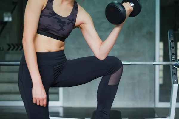 Portrait Asian Woman Exercise Wearing Sportswear Fitness Gym Center Strength — Stock Photo, Image