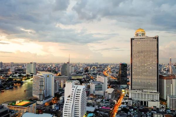 City Scape Bangkok Taksin Bridge Area Chao Phraya River Twilight — Stock Photo, Image