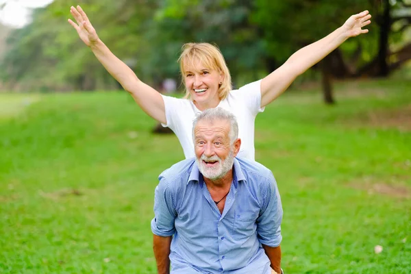 Portrait Caucasian Senior Woman Old Man Couple Elder Love Happy — Stock Photo, Image
