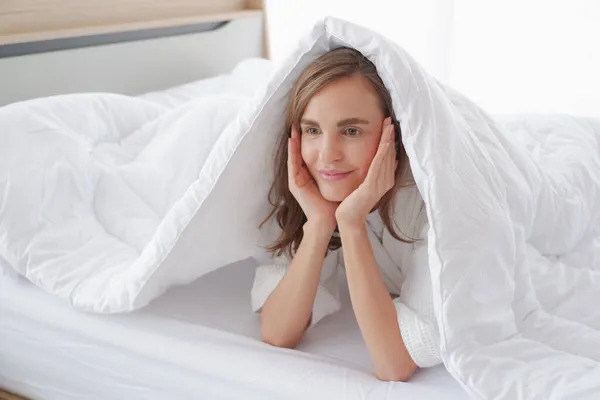 Woman Relax Time Bed Morning Rest Day — Stock Photo, Image