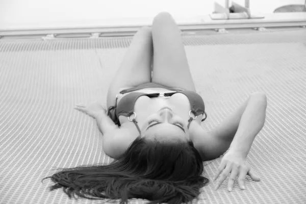 Portret Sexy Aziatische Vrouw Dragen Bikini Het Jacht — Stockfoto