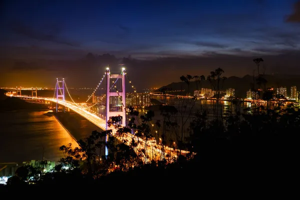 Jembatan Tsing Hong Kong Pada Malam Hari — Stok Foto
