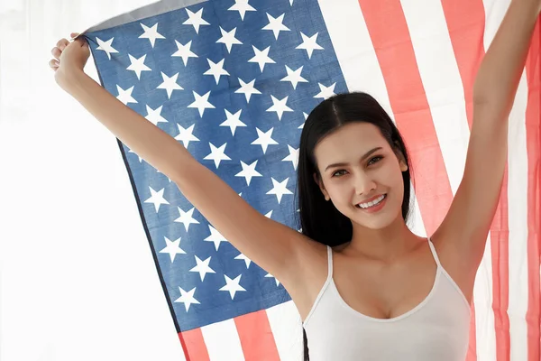 Portrait Sexy Asian Woman Usa Flag — Stock Photo, Image