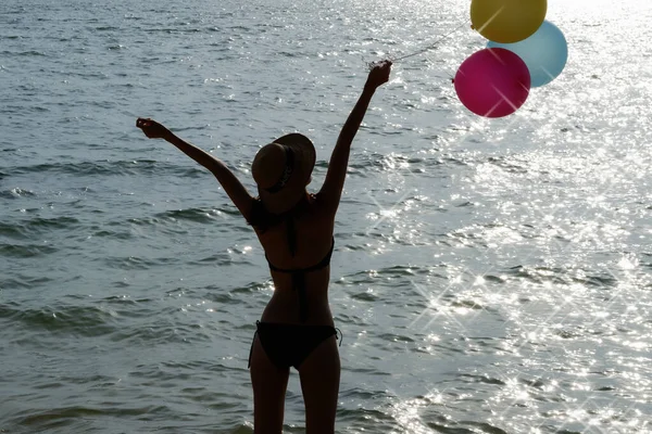 Portret Azji Kobieta Sexy Bikini Morze Szczęśliwy Życie Lato Sezon — Zdjęcie stockowe