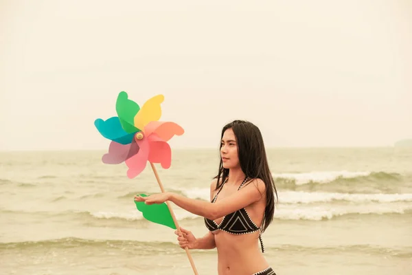 Sexy Asian Woman Wearing Bikini Beach — Stock Photo, Image