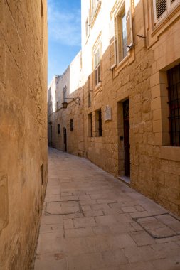 Mdina parke taşlı ortaçağ caddeleri Malta. Akdeniz tarihi, turistik kenti