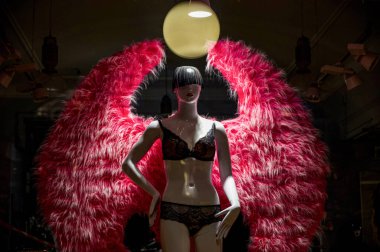 Kırmızı kanatlı kadın mankeni