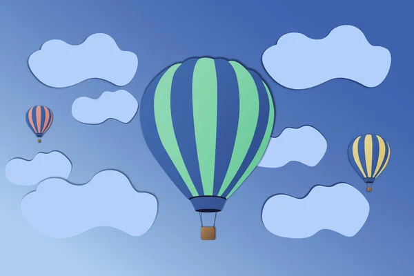 Mavi gökyüzünde sıcak hava balonları