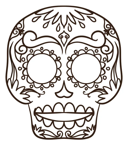 死者の日のための花びらや花の伝統的なメキシコのパターンで 正面の位置に頭蓋骨は 鮮やかな色でそれを着色する準備ができて — ストックベクタ