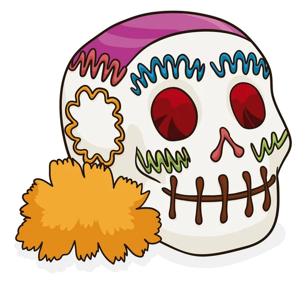 Délicieux Crâne Bonbons Appelé Calavera Mexique Avec Décoration Colorée Fleur — Image vectorielle