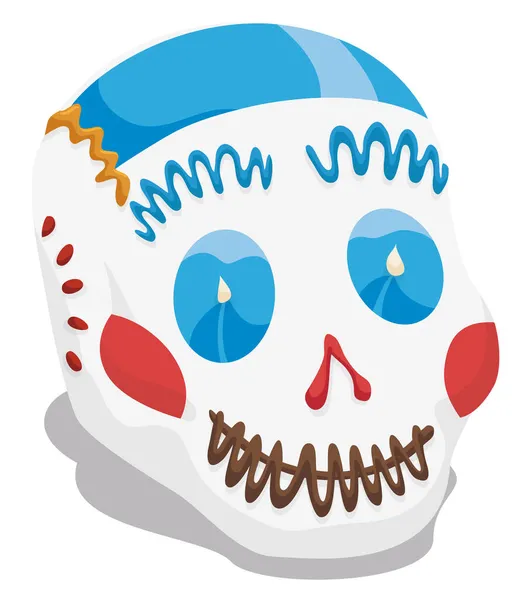おいしいと伝統的な砂糖の頭蓋骨のビュー または カラベラ 死者の日のメキシコのお祝いのために — ストックベクタ