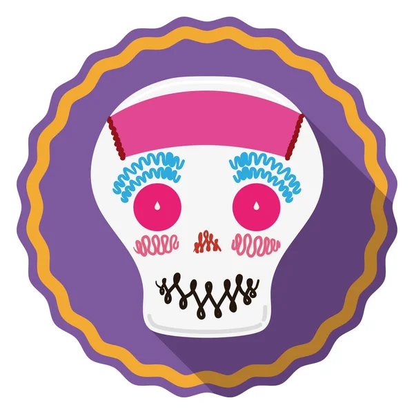Bouton Rond Avec Délicieux Crâne Sucre Décoré Pour Fête Mexicaine — Image vectorielle