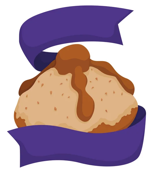 用巨大的紫色带子装饰的 死亡之锅 死亡之面包 的味道 — 图库矢量图片