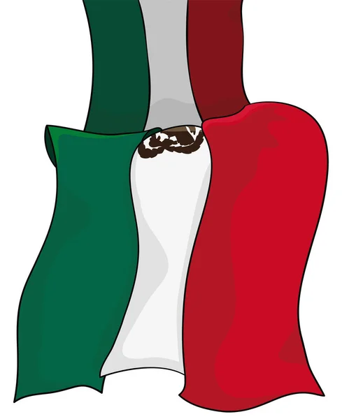 Függőleges Design Tricolor Mexikói Zászló Címer Rajzfilm Stílus Fehér Háttér — Stock Vector