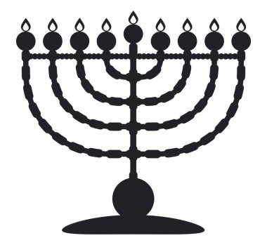 Beyaz arkaplanda izole edilmiş, yanan mumlarla Chanukiah silueti görüntüsü.