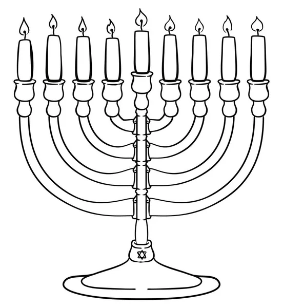 Chanukka Mit All Ihren Neun Kerzen Angezündet Und Mit Davidstern — Stockvektor